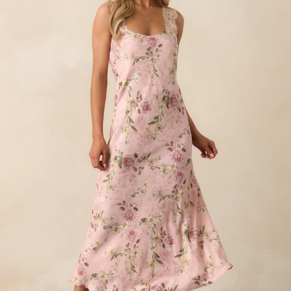 Red Dress Nobody Like Me Rose Pink Floral Jacquard Maxi Dress Size SS / Rose Pin